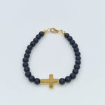 Perlenarmband Kreuz Gold matt