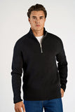 Lindbergh Rib Half-Zip Strickpullover Relaxed Fit Black