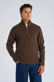 Lindbergh Rib Half-Zip Strickpullover Relaxed Fit Dark Brown