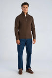 Lindbergh Rib Half-Zip Strickpullover Relaxed Fit Dark Brown