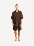 Another Cotton Lab Linen Short Sleeve Shirt Dark Brown