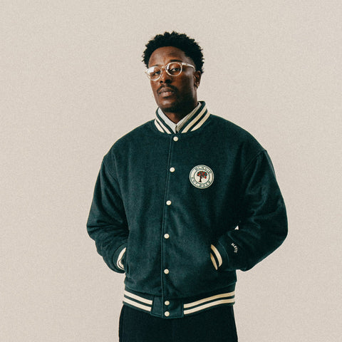 BLKVIS Source Wool Teddy Varsity Jacket Darkest Spruce