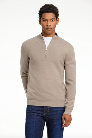 Lindbergh Halfzip Sweater Relaxed Fit Mid Brown