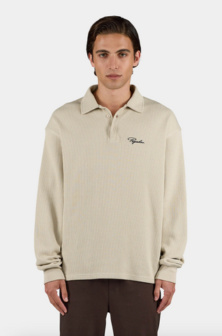 Pegador Signar Rib Polo Longsleeve Washed Stone Black