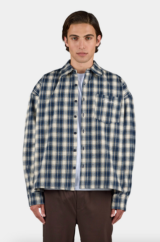 Pegador Signar Oversized Flannel Shirt Washed Checked Indigo Navy Stone