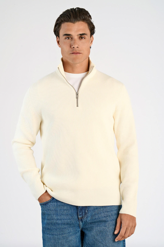 Lindbergh Halfzip Rib Knit pearl white