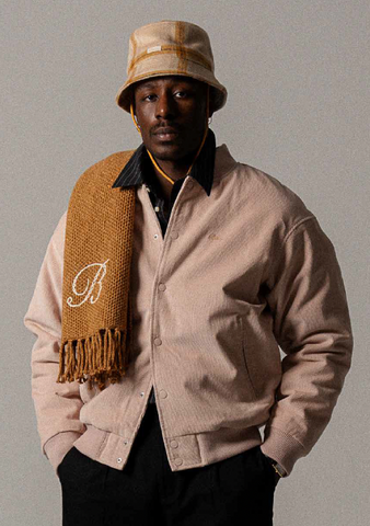 BLKVIS Script Corduroy Varsity Jacket Rose