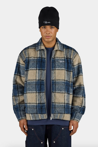 Pegador Teros Furry Flannel Overshirt Checked Stone Indigo Navy