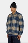 Pegador Teros Furry Flannel Overshirt Checked Stone Indigo Navy