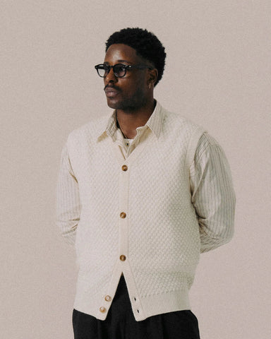 BLKVIS Script Cable Knit Vest antique white