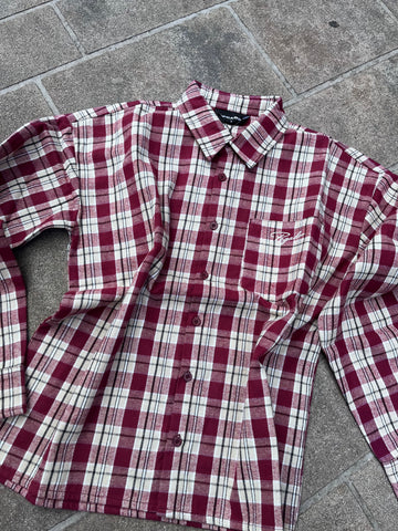 Pegador Signar Oversized Flannel Shirt Washed Checked Maroon Red Stone