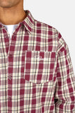 Pegador Signar Oversized Flannel Shirt Washed Checked Maroon Red Stone