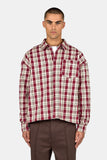 Pegador Signar Oversized Flannel Shirt Washed Checked Maroon Red Stone