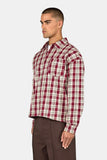 Pegador Signar Oversized Flannel Shirt Washed Checked Maroon Red Stone