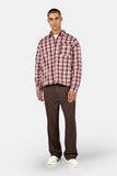 Pegador Signar Oversized Flannel Shirt Washed Checked Maroon Red Stone