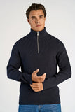 Lindbergh Rib Half-Zip Strickpullover Relaxed Fit Navy